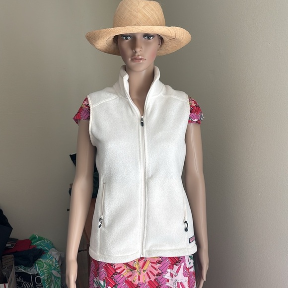 Vineyard Vines Cream Fleece Zip-Up Vest S - Picture 1 of 6